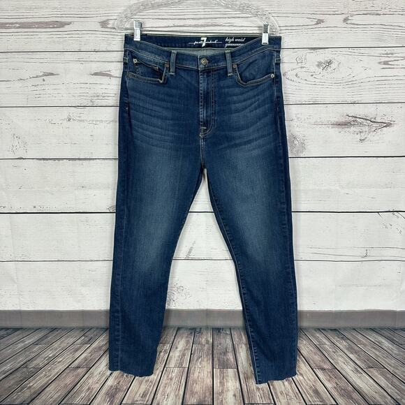 7 FAMK Jeans Womens 31 Blue Gwenevere High Rise Stretch Raw Hem - Picture 1 of 16